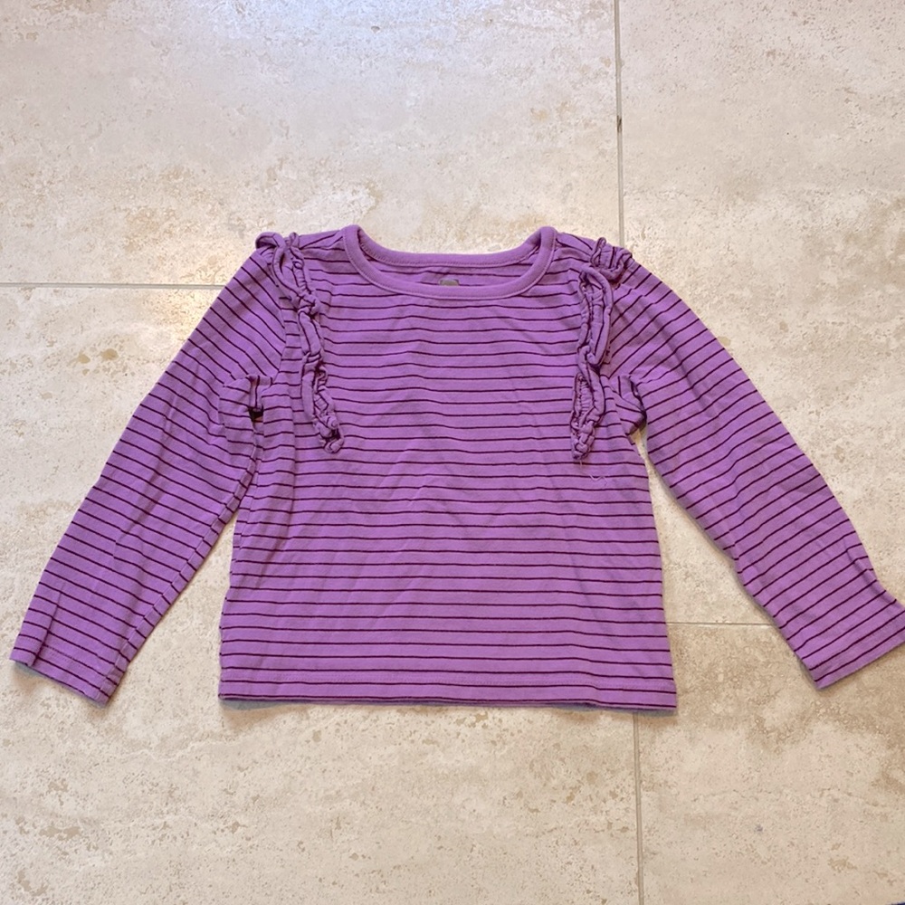 Tea Collection Purple Striped Ruffle Flutter Top 3T